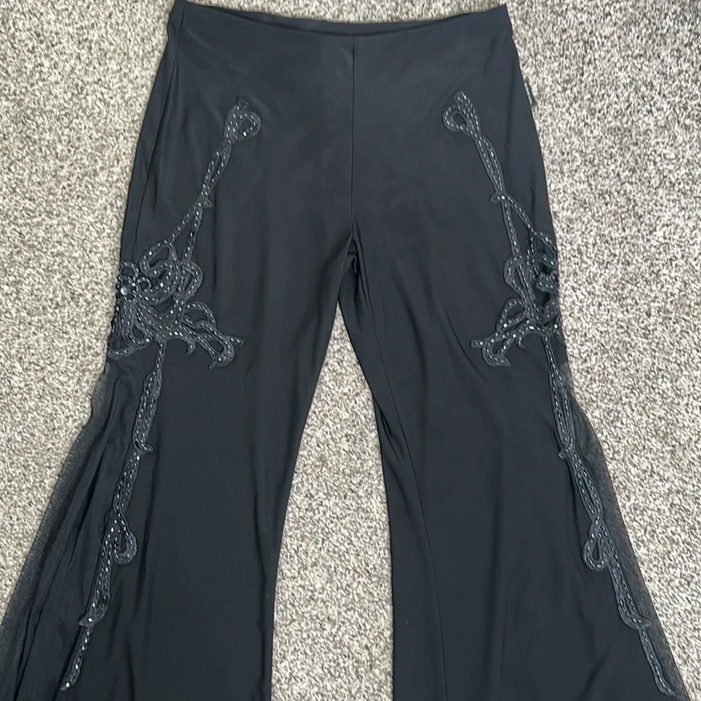 DARMASS black flares leg long high slits pants sequins detail SZ M goth Fariy - Picture 4 of 8